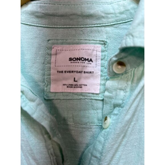 Sonoma Women's The Everyday Linen Shirt Button Up Size L Mint Green - Picture 3 of 11